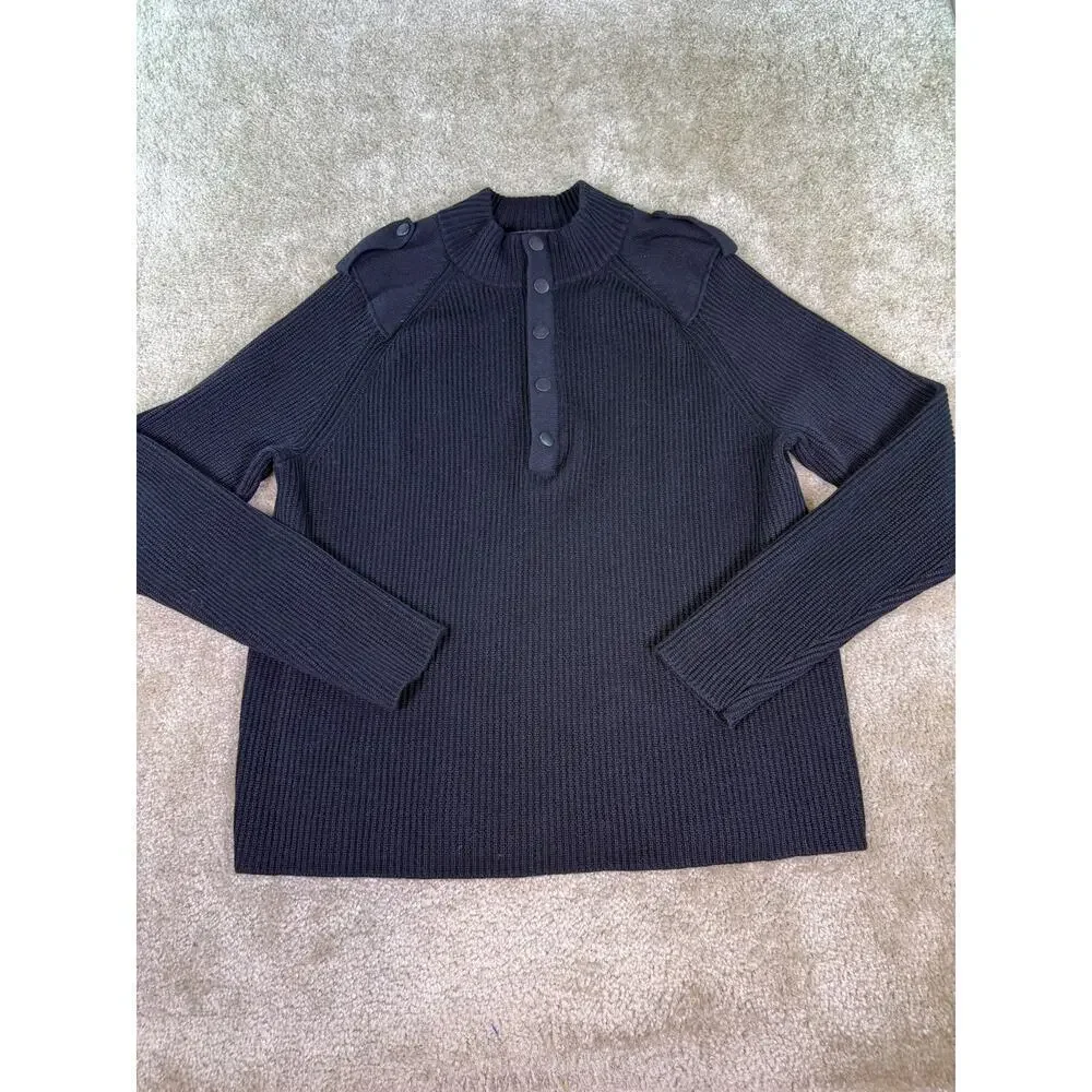 Banana Republic Wool Quarter Button Pullover Sweater Men's SZ XL Black E230